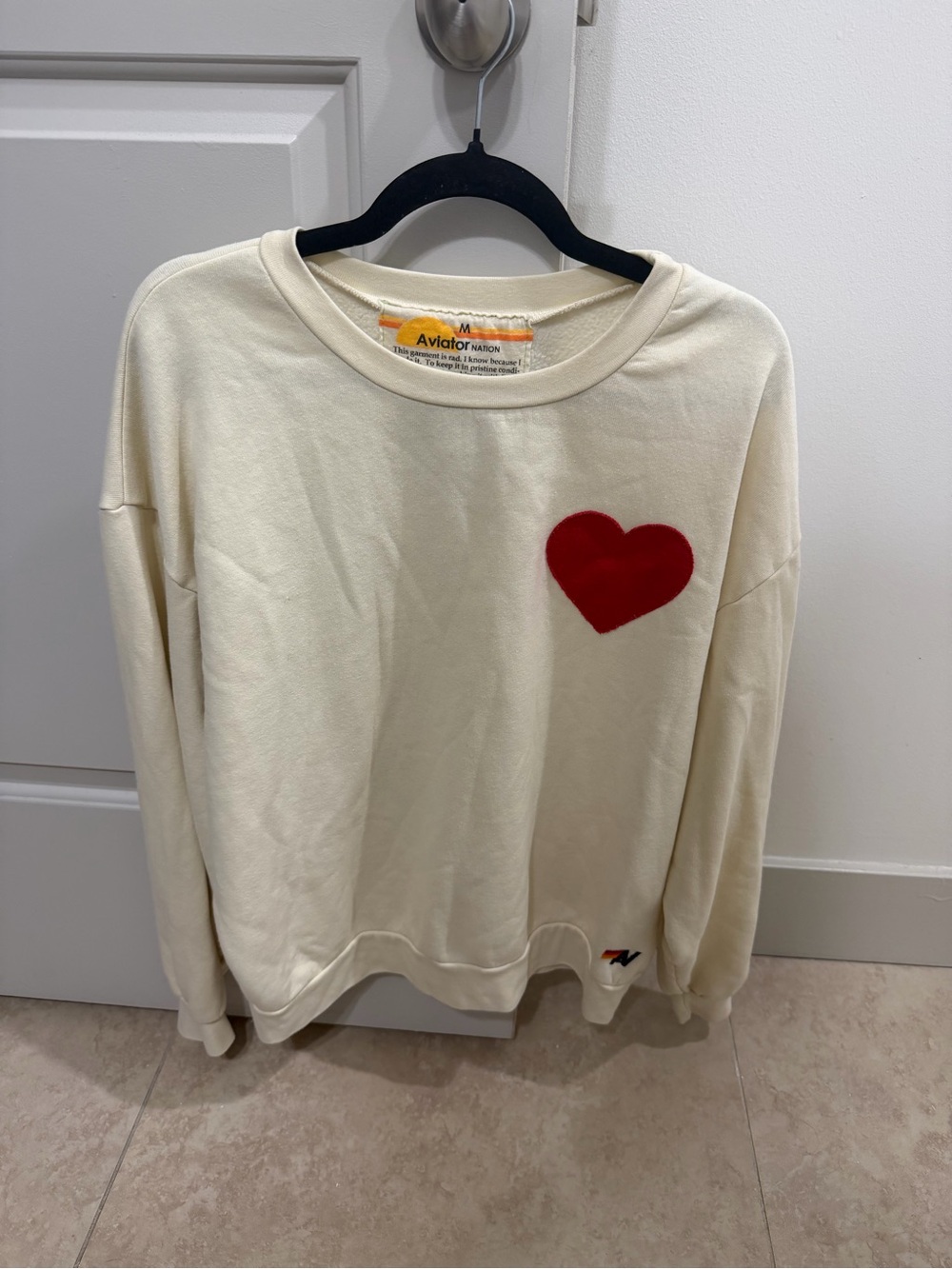 Aviator Nation Medium Cream/ Red Heart Sweatshirt. 💕⚡️